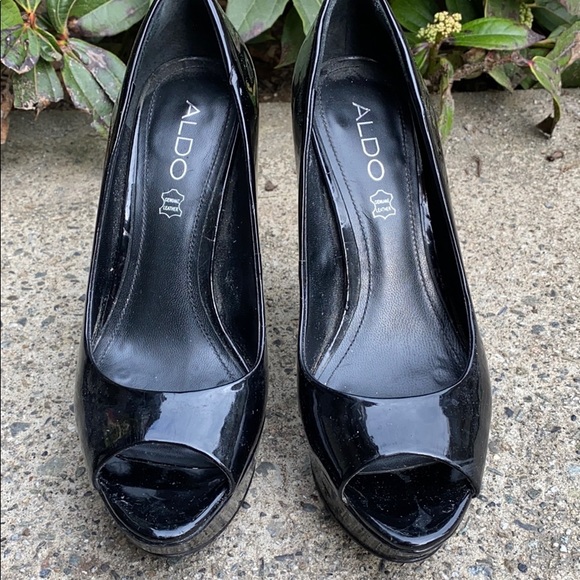 Aldo genuine leather open toe chunky heels patent - Picture 3 of 8